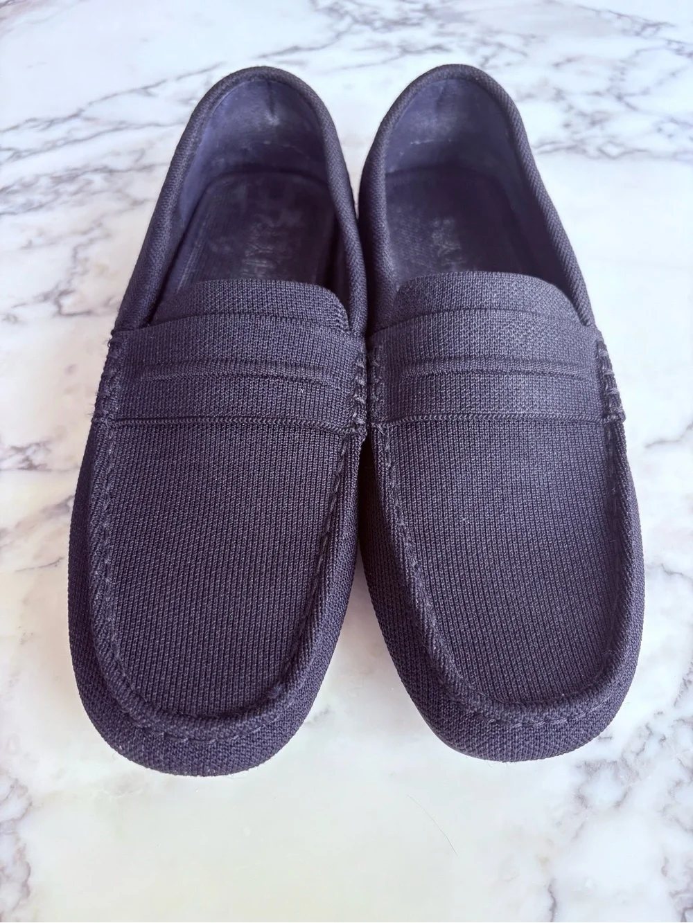 Rothy's The Driver slip-on loafer Black w/blue piping detail sz 9.5
